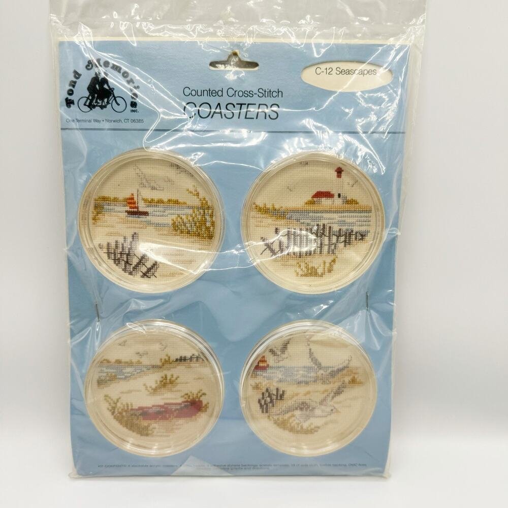 Fond Memories 4 SEASCAPES Counted Cross Stitch Acrylic Coasters C-12 Kit